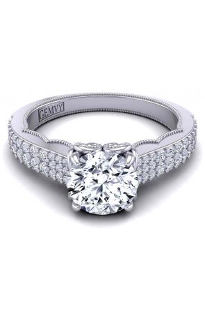  Tapered shank round diamond micro-pavé gold platinum 3mm engagement ring SW-1154-F 