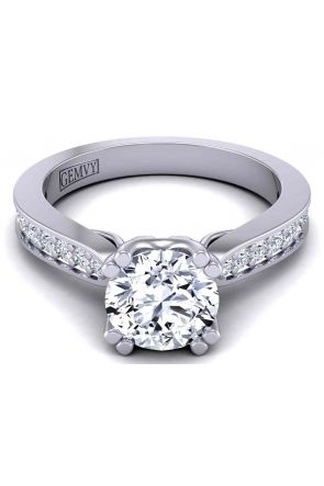  Bright set pavé round diamond cathedral 4-prong 2.6mm engagement ring SW-1443-A 