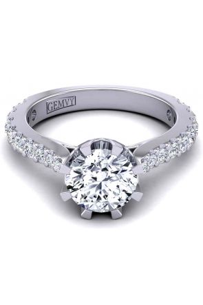  Graduated diamond slim band u-cut pavé side diamond solitaire 2.6mm engagement ring SW-1450-B 