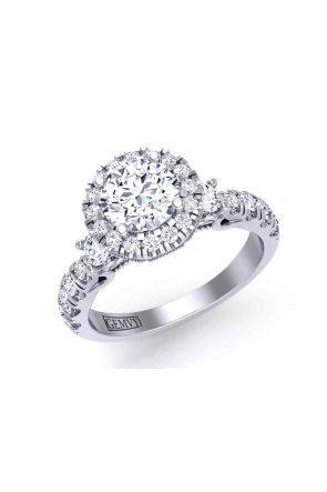 Art Deco Art Deco  u-cut pavé 3-stone 1-carat halo 3mm engagement ring 1538C-3C-White gold color White gold