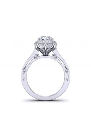  pavé set floral vintage style cathedral semi-mount diamond engagement ring WIST-1517-C 