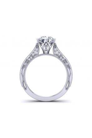 Vintage Style Tapered pavé set milgrain vintage style diamond solitaire ring with side diamonds WIST-1529-SA 