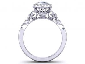 Art Deco Princess-cut 3-stone vintage style halo gold 3mm engagement ring 1538M-3M 