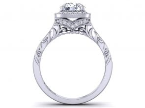 Art Deco Filigree antique style milgrain halo engagement ring HEIR-1345-HA 