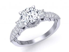 Art Deco Unique filigree vintage style 3-stone diamond engagement ring HEIR-1345-3A 