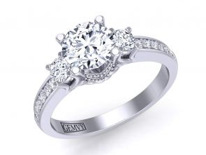 Art Deco Designer Vintage style pavé 3-stone diamond ring HEIR-1345-3C 