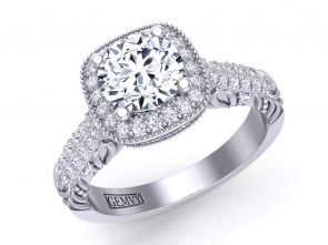 Art Deco Antique filigree victorian style halo round diamond engagement ring HEIR-1345-HC 