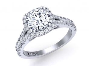 Cathedral Split shank floating halo pavé  cathedral engagement ring PR-1470CH-A 
