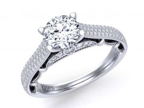 Cathedral Three-row micro pavé cathedral diamond engagement ring  PRT-1470-TC. 