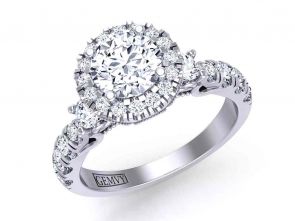 Art Deco Art Deco  u-cut pavé 3-stone 1-carat halo 3mm engagement ring 1538C-3C 
