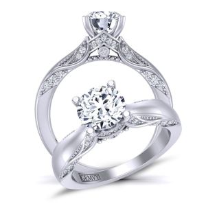  Vintage style milgrain solitaire elegant moissanite and diamond moissanite engagement ring  MSNT-1140SOL-A color 14K White Gold