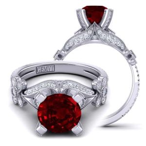  Victorian Antique style Flower diamond and ruby  engagement ringRBY-1156-R 