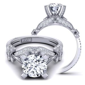  Victorian Antique style Flower diamond and moissanite  engagement ring MSNT-1156-R color 14K White Gold