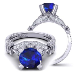  Victorian Antique style Flower diamond and sapphire  engagement ring SPH-1156-R 