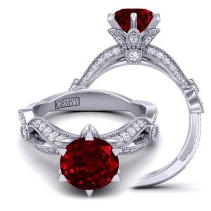  Artistic Antique Style Flower diamond and ruby  engagement ring RBY-1160-R 