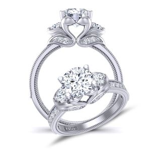  Artistic Swan-inspired Three-stone moissanite & diamond engagement ring MSNT-1307A color 14K White Gold