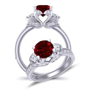 Artistic Swan-inspired Three-stone ruby & diamond engagement ringRBY-1307A 