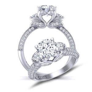  Vintage  inspired 3-stone moissanite diamond moissanite engagement ring MSNT-1307B color 14K White Gold