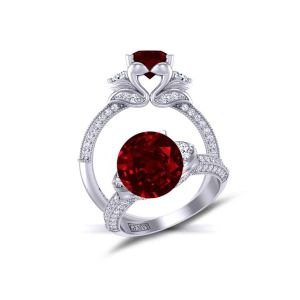  Vintage  inspired 3-stone ruby diamond ruby engagement ringRBY-1307B 