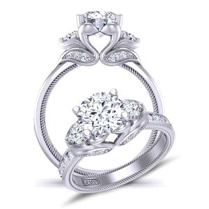  Modern vintage inspired channel-set gold  round 3-stone 2.8mm engagement ring 1307F 