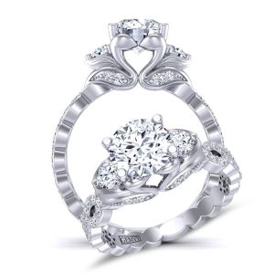  Infinity band Three-stone  moissanite engagement ring with moissanite side  MSNT-1307K color 14K White Gold