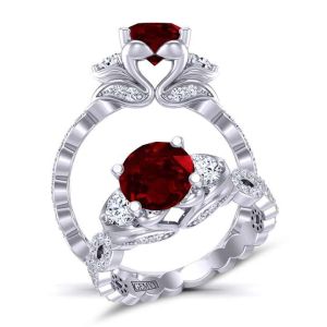  Infinity band Three-stone  ruby engagement ring with ruby side RBY-1307K 