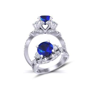  Unique Infinity vintage-inspired 3-stone  diamond sapphire engagement ring  SPH-1307X 