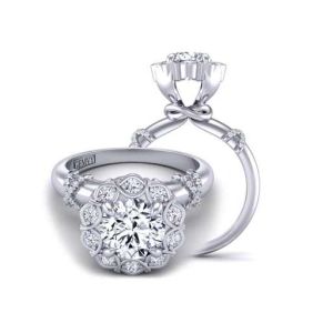 Victorian Inspired flower halo diamond and moissanite  engagement ring MSNT-1309FL-C color 14K White Gold