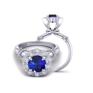  Victorian Inspired flower halo diamond and sapphire  engagement ring SPH-1309FL-C 