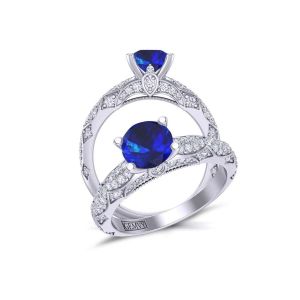  Elaborate 4-prong micro- heirloom  2.6mm sapphire engagement ring  SPH-1470S-18 