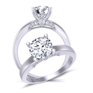  Diamond accented 4-prong solitaire unique  2.5mm engagement ring 1470SOL-B 