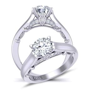  Unique 4-prong solitaire traditional cathedral 2.6mm engagement ring 1470SOL-E 
