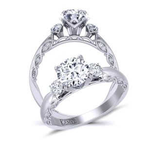  Detailed woven band Unique Three-stone moissanite engagement ring  MSNT-1509-3A color 14K White Gold