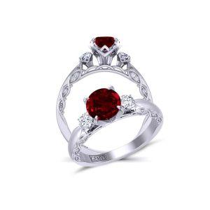  Detailed woven band Unique Three-stone ruby engagement ring RBY-1509-3A 