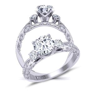  Custom designed petite vintage style Three-stone engagement Ring 1509-3C 