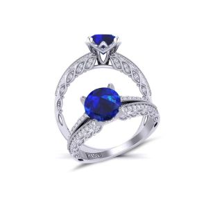  Split band vintage-style milgrain sapphire & diamond ring  SPH-1509S-F 