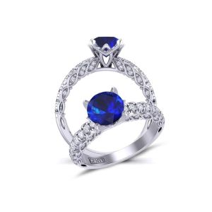  Heirloom custom designed Split U-cut diamond sapphire ring SPH-1509S-K 