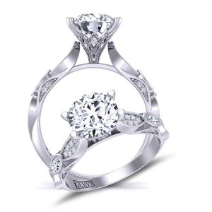  Art Deco marquise diamond Majestic round Three-stone 3.1mm engagement ring 1510P-DP 