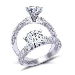  Tension set Modern vintage style three-stone 2.8mm engagement ring 1510T-E 