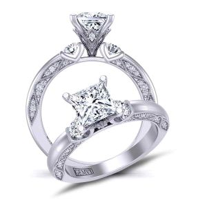  Princess-cut solitaire unique intricate Three-stone engagement ring 1510T-M 