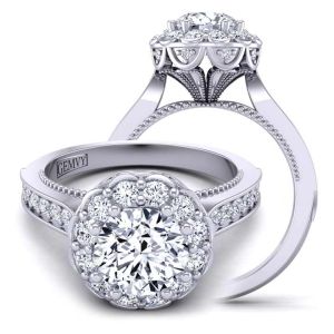  Unique cathedral moissanite engagement ring with a flower halo  MSNT-1517FBV-BV color 14K White Gold