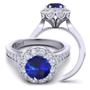  Unique cathedral sapphire engagement ring with a flower halo  SPH-1517FBV-BV 