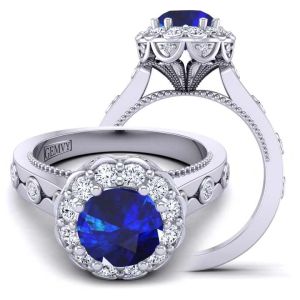 Sapphire and Diamond Art Deco style halo sapphire engagement ring  SPH-1517FCV-CV 