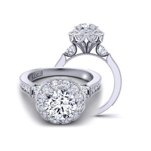  Flower inspired Three-stone halo engagement ring 1517FL-3J-1 