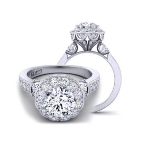  Unique Flower inspired Three-stone diamond engagement ring 1517FL-3K 