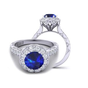  Edwardian Style cathedral flower halo sapphire engagement ring  SPH-1517FL-G 