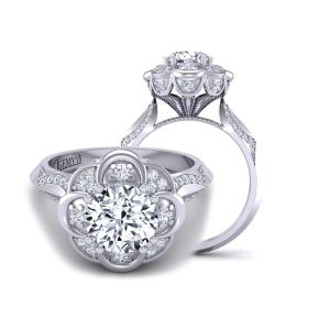  Art Deco flower inspired moissanite diamond engagement setting  MSNT-1517FL-H color 14K White Gold