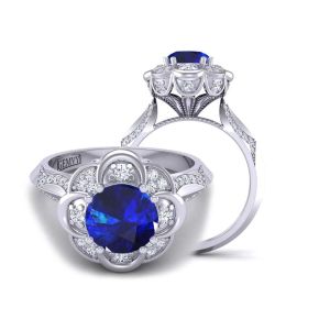  Art Deco flower inspired sapphire diamond engagement setting  SPH-1517FL-H 