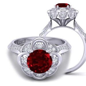  Art Deco flower inspired ruby diamond engagement setting RBY-1517FL-H 