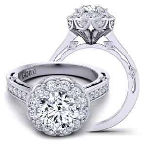  Beautiful unique Art Deco Floral halo moissanite & diamond ring  MSNT-1517FLA-AV color 14K White Gold